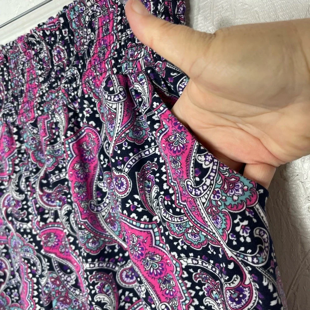 Paisley Wide Leg Pants Boho Chic Flowy Lounge Resort Wear Pull On Palazzo XLg - Picture 7 of 12